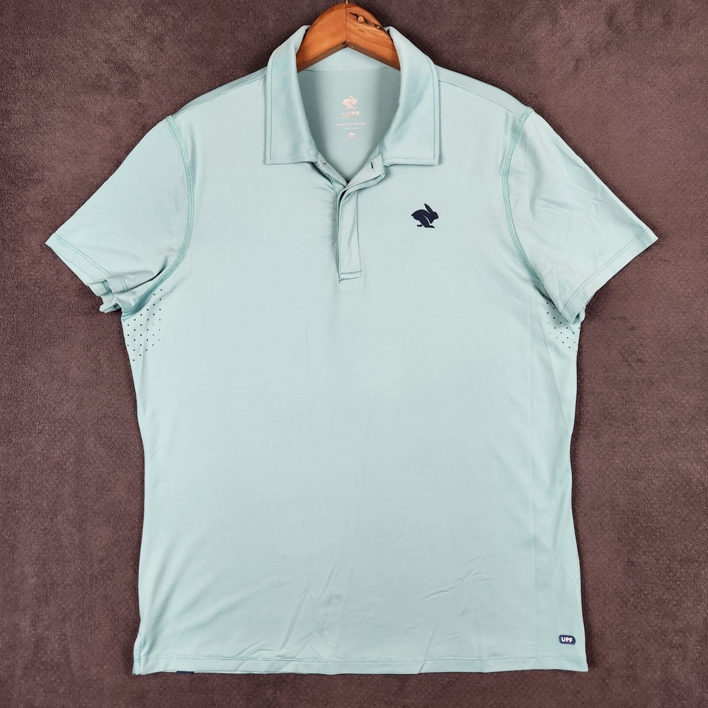 Rabbit UPF ICE Polo Shirt Mens Medium Light Blue Short Sleeve Performance